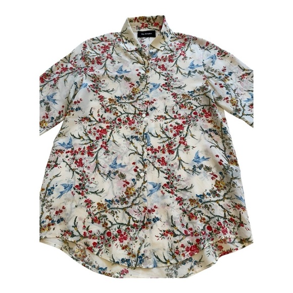 The Kooples | White Bird Avian & Floral-Print Silk Shirt - Size 1 / Small - Picture 4 of 13
